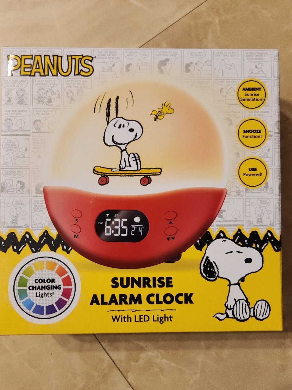 Peanuts Snoopy & Woodstock Sunrise Alarm Clock NEW Skateboarding